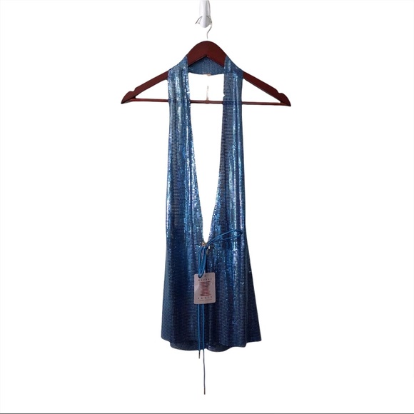 Savage X Fenty by Rihanna Blue Shiny Metallic Mesh Beaded Top - Picture 6 of 17